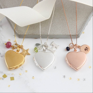 Inspire Jewelry Fashion 18k Gold Plated Jewelry Personalised <strong>Heart</strong> <strong>Locket</strong> With Birthstone for Christmas Necklace - Product Image 1