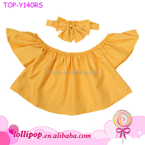 Los niños pantalones vaqueros Tops bebé Niñas Ropa Jersey Falbala hombro Tops aleteo manga camiseta niños ropa de niña - Product Image 5