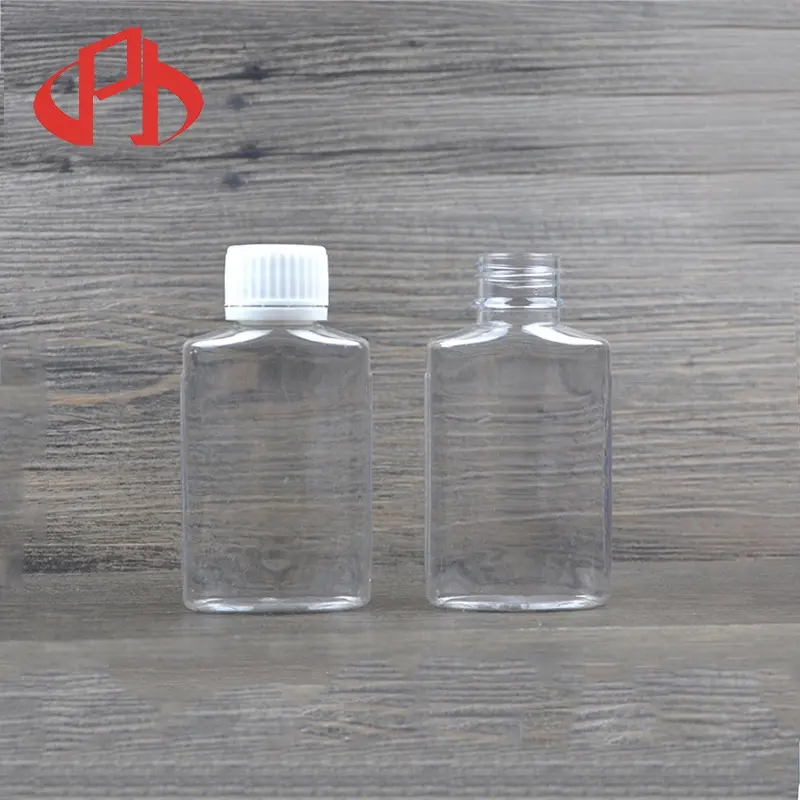 100 مللي PET شفافة بلاستيكية صغيرة مفلطح واضح زجاجات الخمور جيب فارغة زجاجة ماء مع غطاء برغي