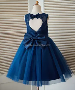 Schlüssel loch zurück Navy Spitze Tüll Blume Mädchen Kleid Kinder Geburtstags feier Kleid Kleinkind Baby Mädchen Kleid