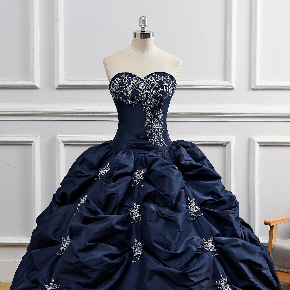 Strapless Navy Blue Taffeta Embroidery Sweet 16 Gowns Strapless Navy Blue Taffeta Embroidery Sweet 16 Gowns