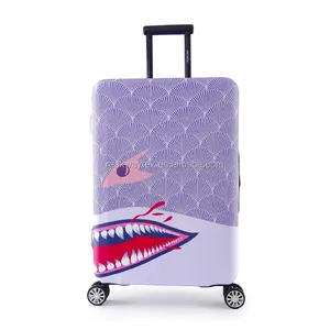 RW-LC-017 Fashion Custom Purple Shark Pattern Waterproof High Elasticity Stretchable Spandex Suitcase Luggage Cover