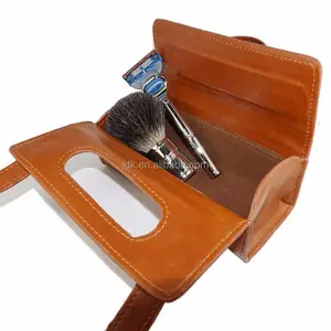 Высококачественная портативная кожаная сумка для бритья, дорожный органайзер для инструментов для бритья для мужчин