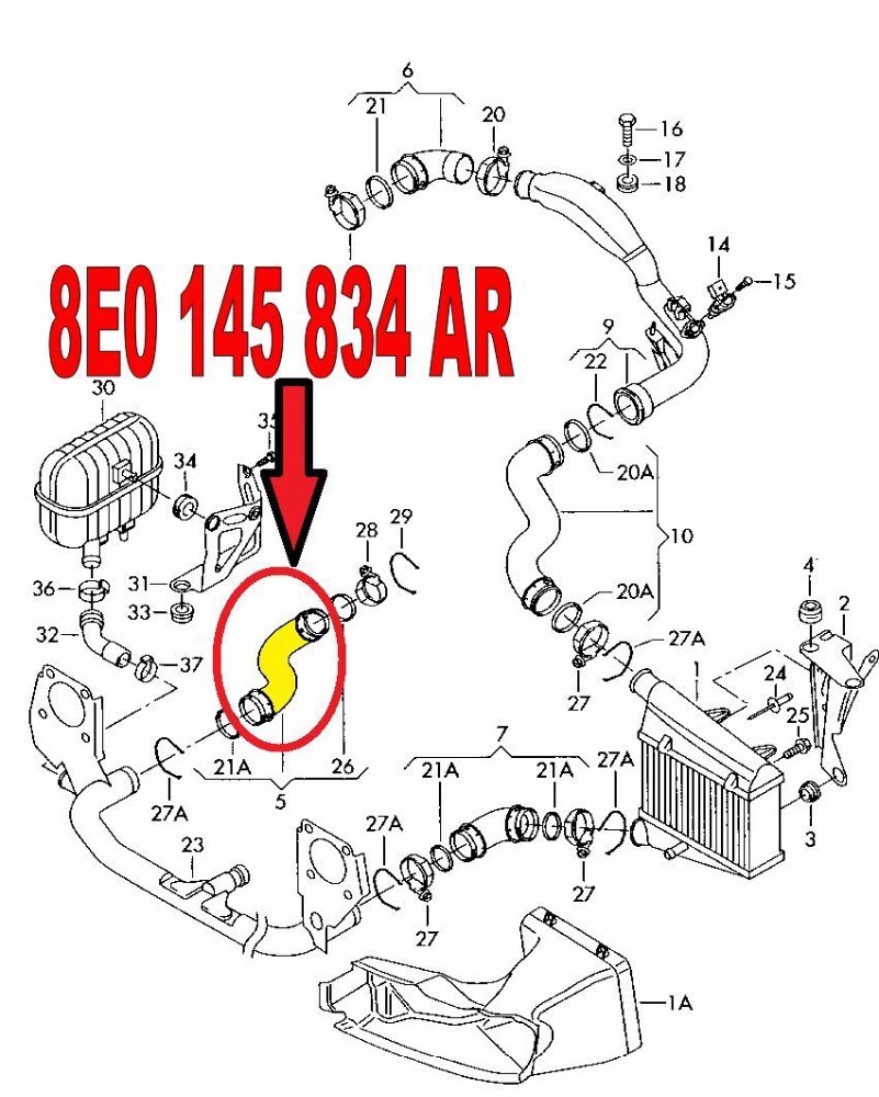 Manguera De Aire De Carga Turbo Para Audi A4 B5 Y Volkswagen Passat 1.9 TDI (1995-1998) - Nº 058145856A