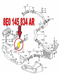 Tuyau de rechange pour tuyau de suralimentation <span class=keywords><strong>TURBO</strong></span> pour <span class=keywords><strong>AUDI</strong></span> <span class=keywords><strong>A4</strong></span> <span class=keywords><strong>B6</strong></span> 1.9TDI A6 C5 AWX AVF B7 2.0TDI BPW 8E0145834AR - Product Image 3