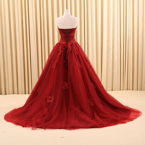 Verdadero RSM66168 encaje de tul encaje hasta los vestidos de novia sin tirantes nupciales vestido de bola de Borgoña - Product Image 2