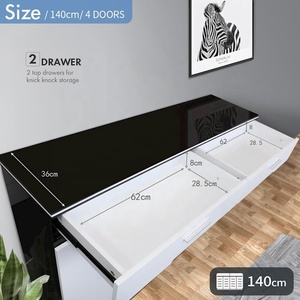 <strong>White</strong> High Gloss Finish <strong>Shoe</strong> Rack Cabinet With 2 Top Drawer and 4 Door and Adjustable <strong>Shelves</strong> for Knick Knock Storage - Product Image 6