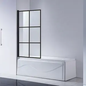 Matt Hitam Grid Kamar Mandi Kaca Tempered Panel Tub Bak Mandi Pintu Penutup Pivot Mandi Shower Layar