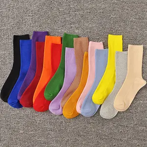 15 renk katı gevşek örgü moda şeker renkli spor ekip pamuk çorap kadın