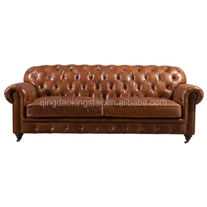 Modern yang berlapis kulit chesterfield sofa