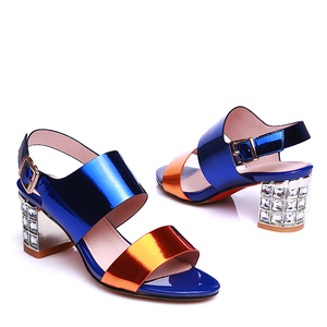 WETKISS Commercio All'ingrosso Più Il Formato 43 DELL'UNITÀ di elaborazione <span class=keywords><strong>In</strong></span> <span class=keywords><strong>Pelle</strong></span> Metallizzata <span class=keywords><strong>Sandali</strong></span> <span class=keywords><strong>Blu</strong></span> Blocco Di Cristallo Tacchi Alti <span class=keywords><strong>Sandali</strong></span> <span class=keywords><strong>Sandali</strong></span> di Estate per Le Donne Signore - Product Image 5