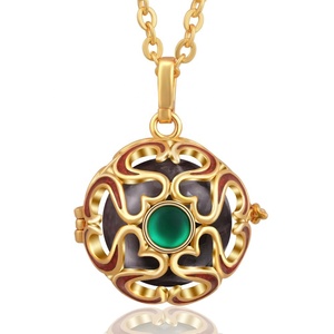 Giáng sinh trái tim màu đỏ tinh thể màu xanh lá cây men vàng mề đay thiết kế 925 lồng Mặt dây chuyền vòng cổ - Product Image 4