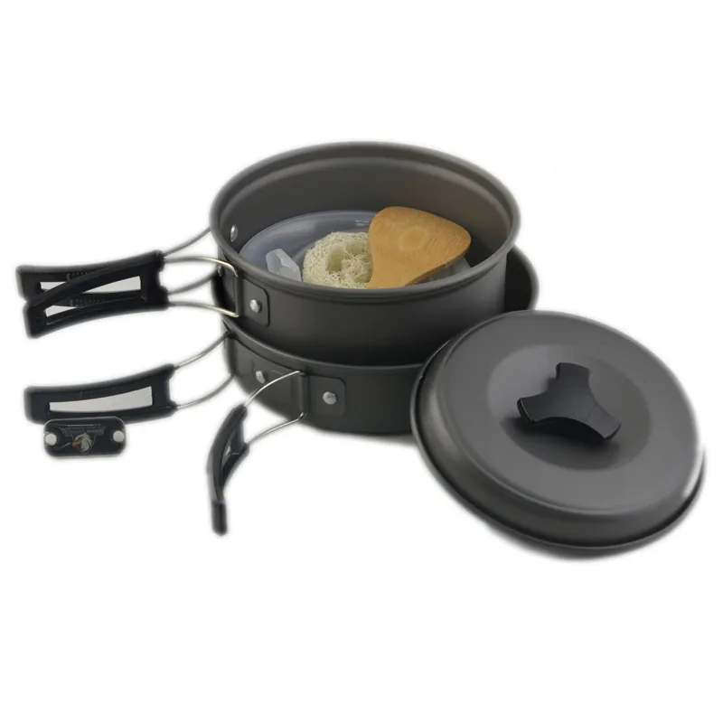 2015 nueva llegada de la venta caliente camping mochila mini castamel utensilios de cocina sartén de utensilios de cocina conjunto