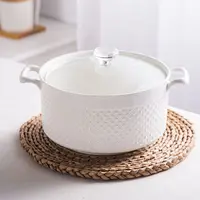 ढक्कन के साथ सफेद चीनी मिट्टी के दौर cookware गर्म बर्तन पुलाव सेट