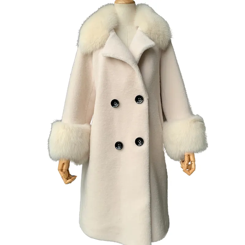 Mao de la venta caliente de las mujeres de la moda oveja Real abrigo de lana de invierno cálido oso abrigo para las mujeres