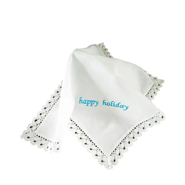 Fashion Custom Service Lady Cotton Embroidered Lace Edge Handkerchiefs for wedding happy tears