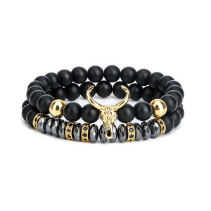 Punk CZ testa di toro uomo bracciale uomo moda 8MM bue opaca perline in pietra onice Charm braccialetti e braccialetti con filo di macramè <span class=keywords><strong>gioielli</strong></span> - Product Image 3