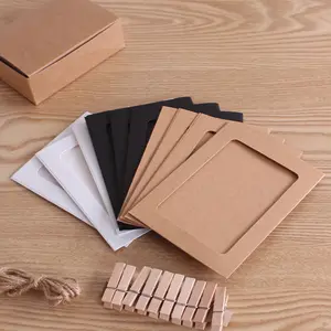 Wholesale Kraft Paper Photo Frames Picture Frame Hanging Cardboard Photo Frame with Wooden Clips and String for Home Decor