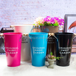Vase à fleurs en Zinc galvanisé mat bleu ciel, grand seau floral pour décoration de mariage, livraison gratuite - Product Image 3
