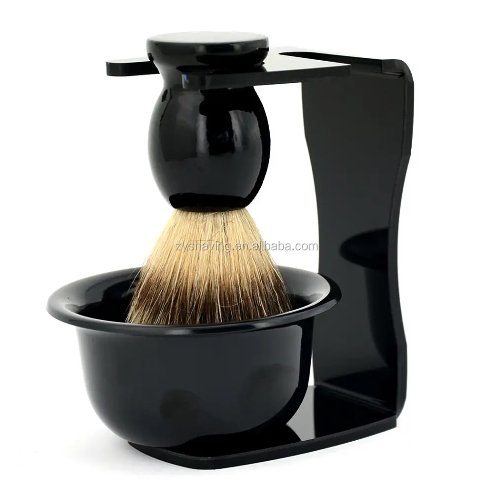 ZY 3 Cái Badger Tóc Bàn Chải Đứng Bát Barber Mens Cạo Set Trong Box Mug Chủ