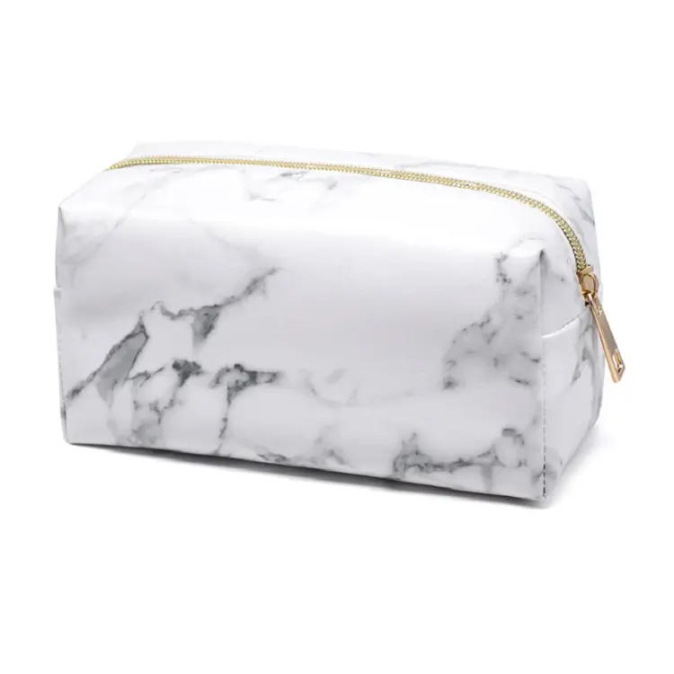 custom logo fashion personalized makeup bag marble pu leather clutch cosmetic bag makeup