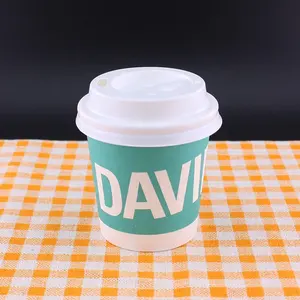 מותאם אישית הדפסת לוגו חד פעמי אחת קיר 4 OZ נייר קפה כוס עם מכסי פלסטיק לשתייה