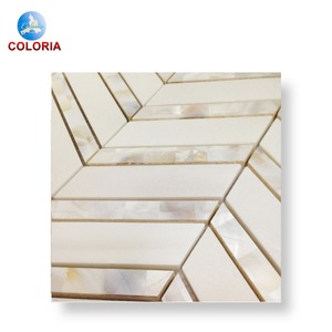 Calacatta Chiara Marble Mixed Pearl of Mother Herringbone <strong>Mosaic</strong> Tile for Backsplash Wall Floor - Product Image 2
