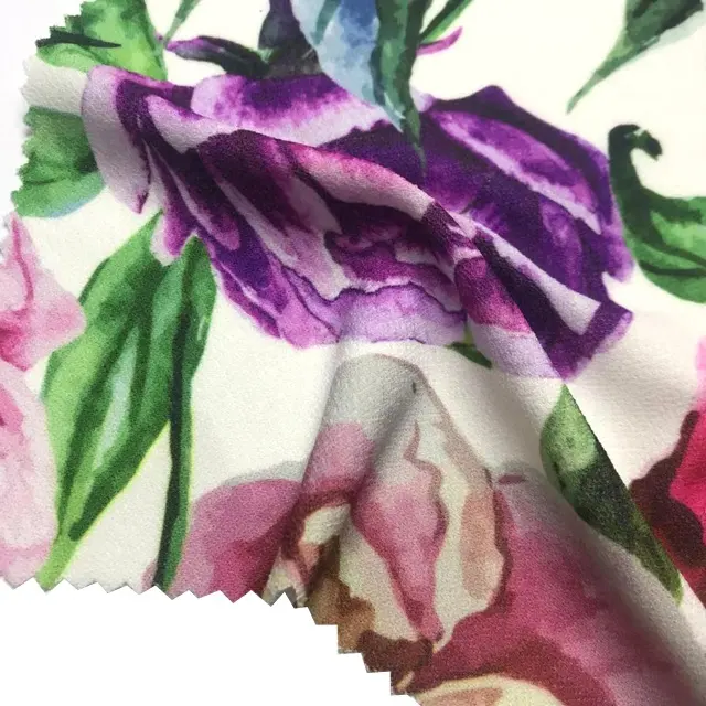 Soft Digital Wholesale Floral Korean Printed Moss Crepe Print Crepe De Chine Fabric Composition For Dresses