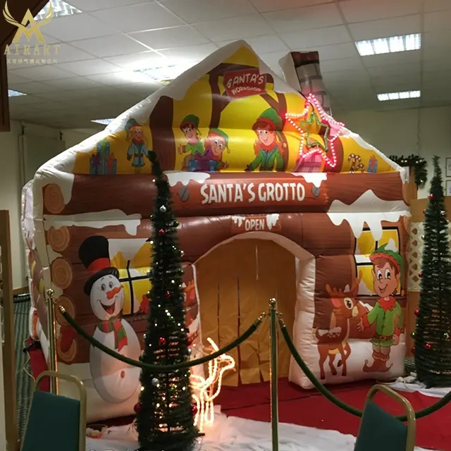 13ft New Merry Xmas Aufblasbarer Santa's Grotto House Aufblasbarer Ballon Kunden spezifische bunte LED mit Fernbedienung 110V/220V CE