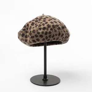 Wholesale hot sell beret Hat Cap New Women Leopard Print Design Wool Beret