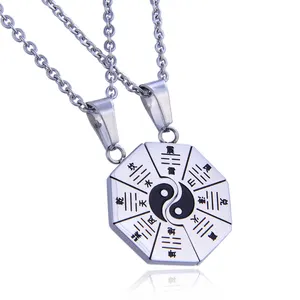 Chinese Religious Taoism Eight Diagrams Tai Chi Fengshui Necklace Yin Yang Couple Lover Pendant Jewelry