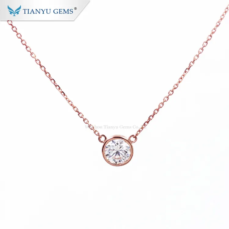 Tianyu customized 14k/18k rose gold pendant 6.5mm round heart&arrow cut colorless moissanite necklace