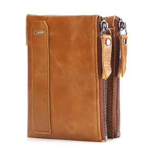 Customized Minimalist Men's Double Zipper Wallet Genuine Leather Material