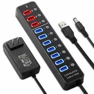 10-In-1 USB 3.0 10 Port USB Hub Docking Station Super Speed Hitam USB 3.0 Hub dengan 10 Port