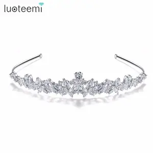 LUOTEEMI <span class=keywords><strong>de</strong></span> lujo princesa reina concurso claro CZ flor diadema nupcial Tiara <span class=keywords><strong>de</strong></span> cristal coronas boda <span class=keywords><strong>accesorios</strong></span> <span class=keywords><strong>para</strong></span> <span class=keywords><strong>el</strong></span> cabello - Product Image 1