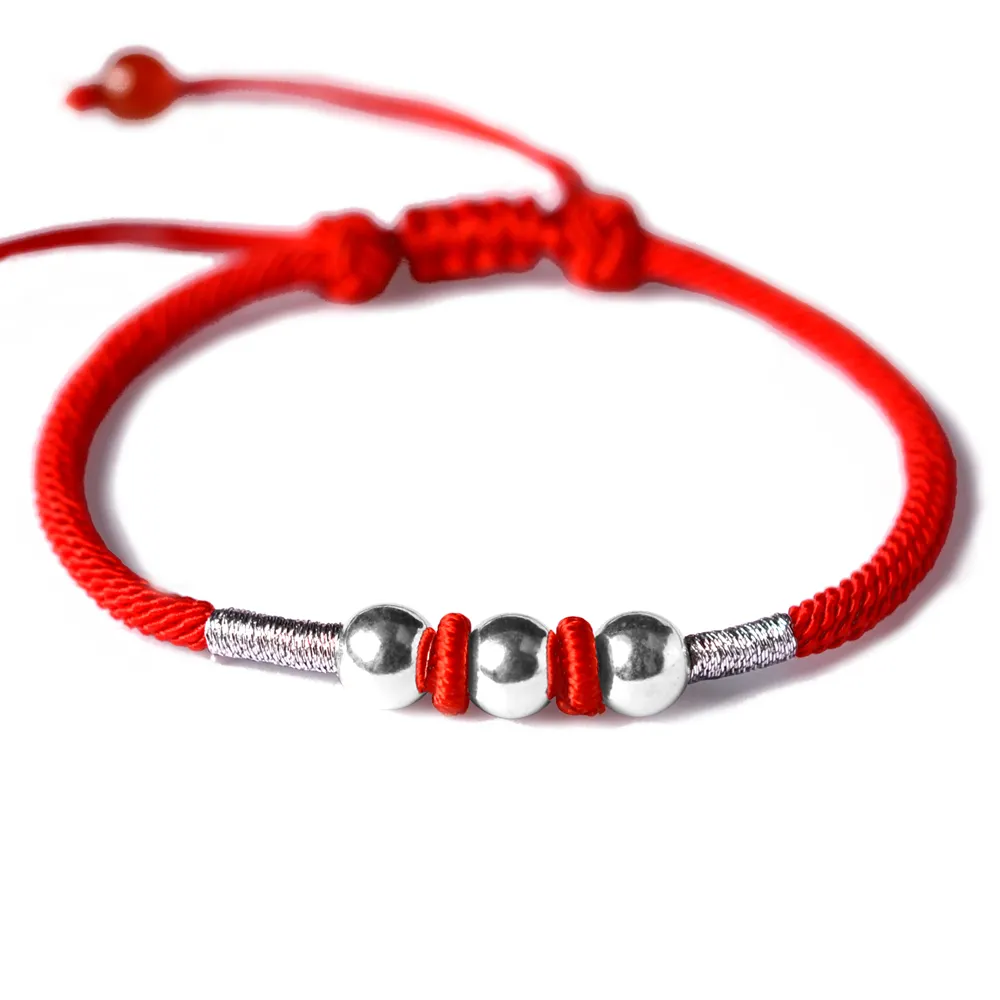 LONGJIE fabriek groothandel handleiding weven transfer 925 sterling zilver kraal rood touw armband accepteren aangepaste