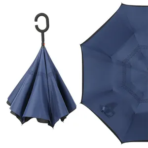 10 MOQ 25 "* 8K China Fábrica de Guarda-chuva C Alça Reversa Guarda-chuva Guarda-chuva Personalizado