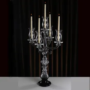 सफेद 5 हाथ क्रिस्टल candelabra शादी मोमबत्ती मेज centerpiece के लिए