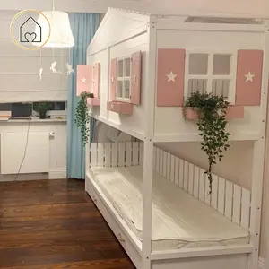 Çocuk kız ucuz fiyat prenses güzel ahşap yatak odası mobilyası ev ranza