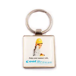 Promotional Metal Square Rectangle Resin Epoxy Coating Sticker key chain