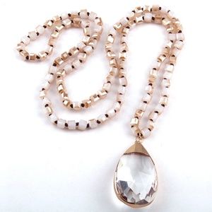 Fashion 6ミリメートルSquare Glass Necklace Long Knotted Glass Drop Pendant Necklaces For Women - Product Image 4