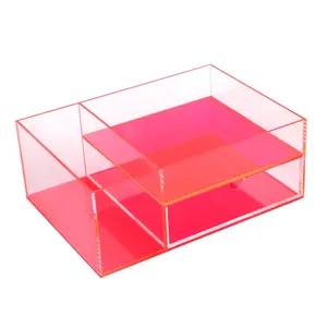 Clear Acrylic Makeup Organizer 2 Ngăn Kéo Cho Mỹ Phẩm Với Phần Trên Cùng 2 Ngăn