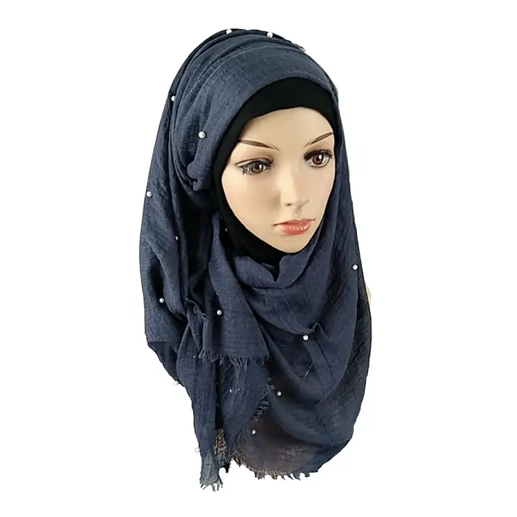 2019 cotton blend material crinkle design beads Hijab scarf