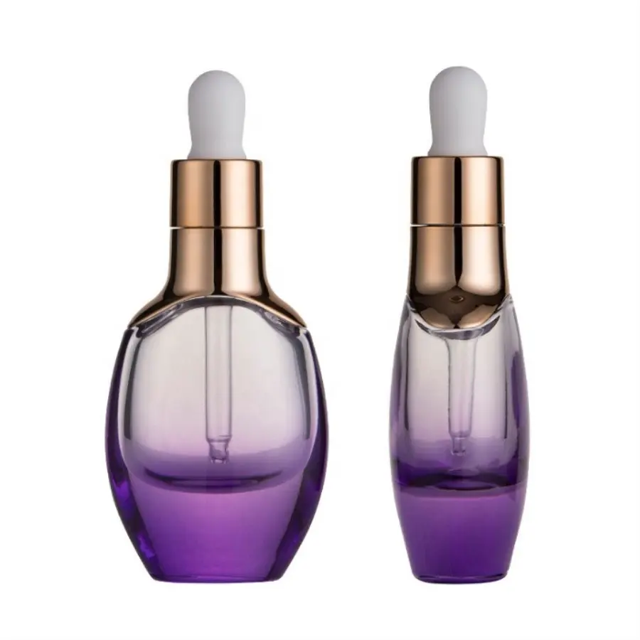 30ml Purple color Glas Essential oil Bottles With Dropper Cap Oval Flat Square Dropper Glass Bottle