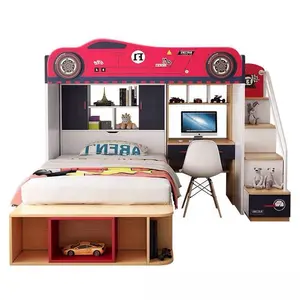 De gros lit superposés diaporama-Voiture moderne de lit enfants lit avec bureau armoire chambre meubles lit superposé 103