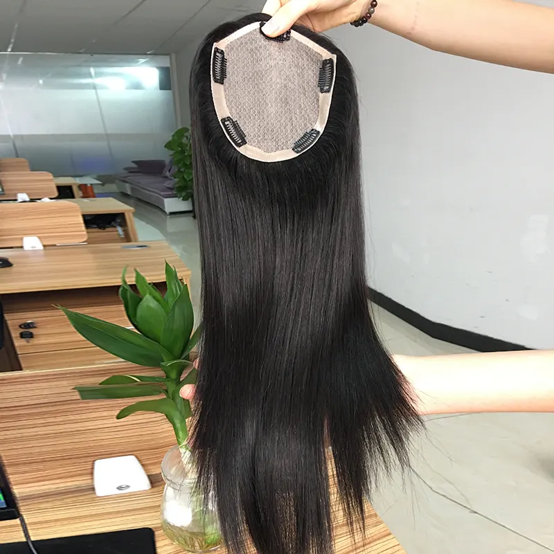 Best selling Brazilian remy human hair 20 inches silk base hair topper for thinning