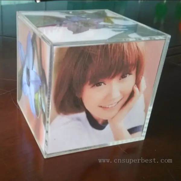 Transparent Fashion Custom clear crystal acrylic magnetic photo/picture frame cube