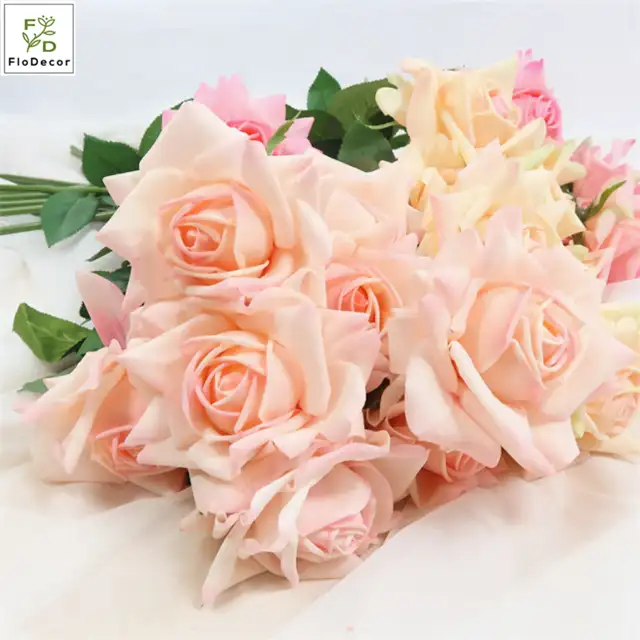 Alta calidad Artificial Real seda rosas flores recubierto de látex Centro pieza decoraciones de mesa boda flores decorativas