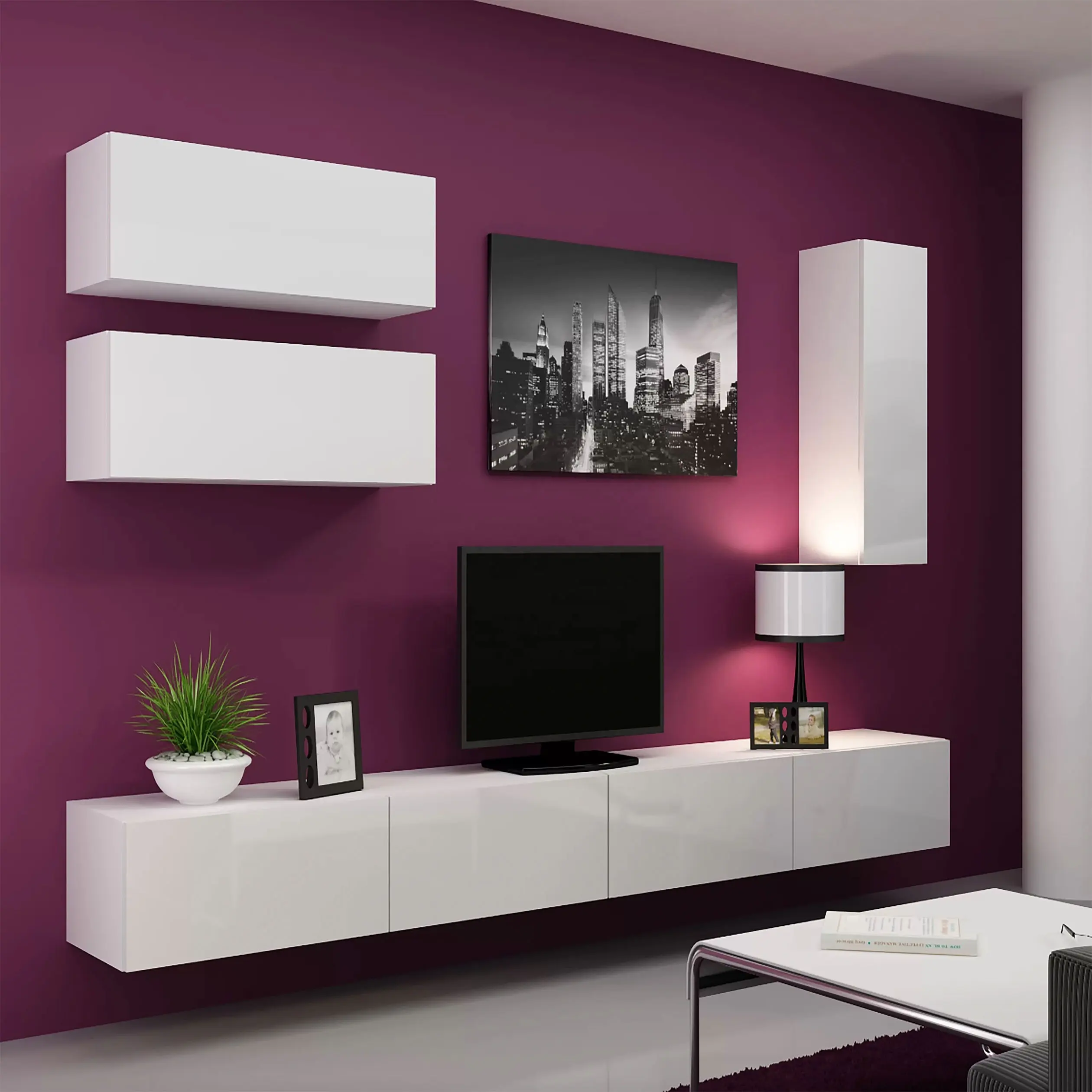 Eenvoudige Hoogglans Lak Muur Gemonteerde Tv-meubel Met Modern Design