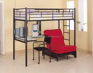 Metal <strong>Bunk</strong> <strong>Bed</strong> <strong>with</strong> <strong>Futon</strong> Desk Chair and CD Rack Black Finish - Product Image 1